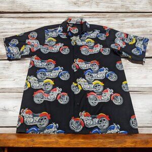 American‎ Biker Hawaiian Shirt Mens XL Black Button Up Motorcycle Bike